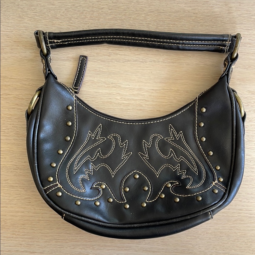 Black Leather Embroidered Women's Bag